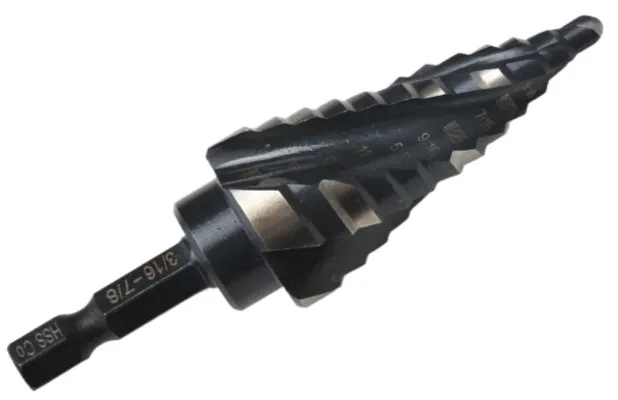 Hex quick shank HSS Step Drill Size: 3/16"-7/8"