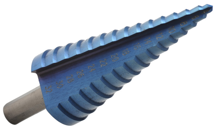 Straight Fluted HSS Step Drill Titanium Finish Size: 4-32mm