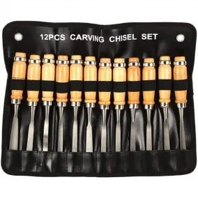 PVC Bag Wood Carving Tools 12-pc Wood Chisel Set with Gouges, Cr-V 60 Steel
